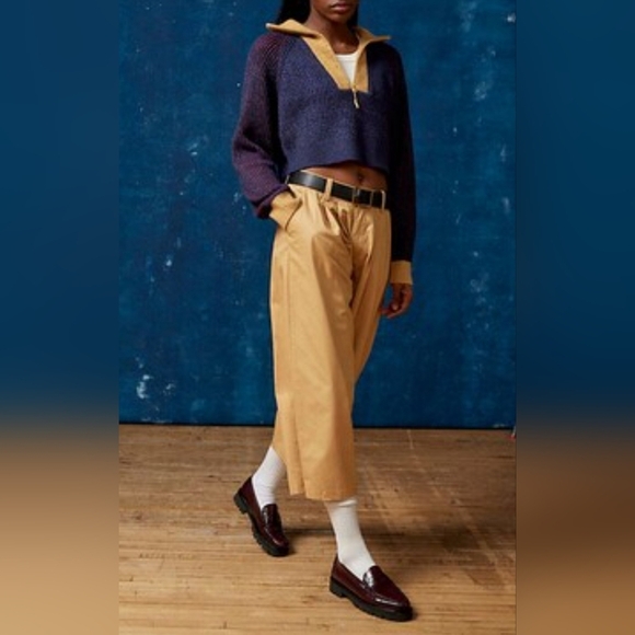 BDG Womens Connor Colorblock Half-Zip Cropped Sweater XS Navy Blue - Picture 4 of 11